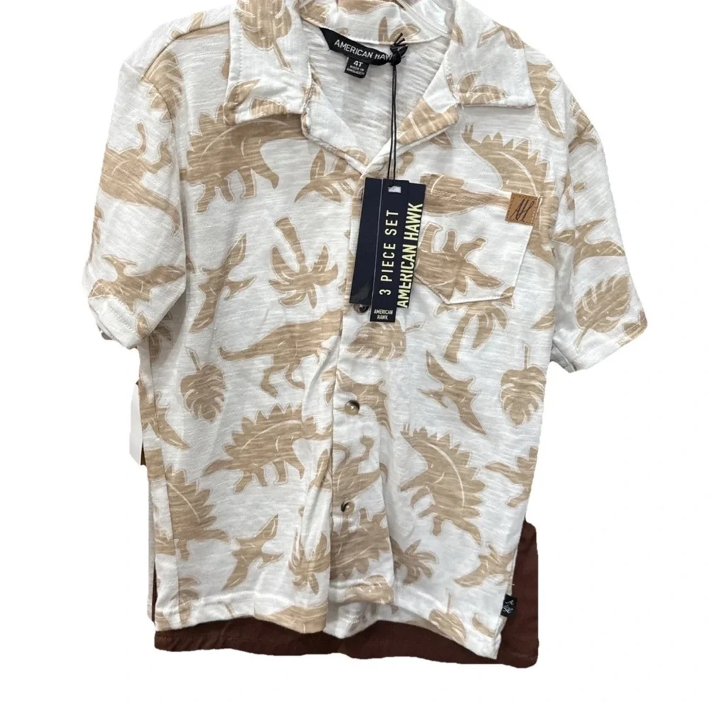 American‎ Hawk Hawaiian Shirt Dinosaur 3-Piece Outfit Set 4T Boys T Shorts NWT